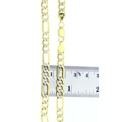 14K Solid Yellow Gold 6.2 mm Figaro White Pave Link 24" Chain Necklace 31.6 Gr