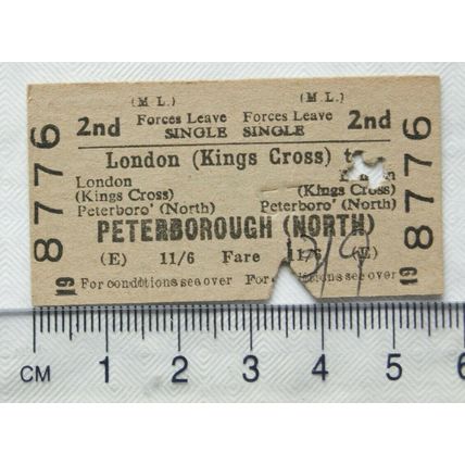 1966 British Railways Board ticket Forces Leave Single, London to Peterborough