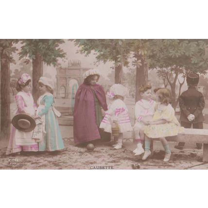 Causette School Children Playground Young Love Vintage Antique French Postcard