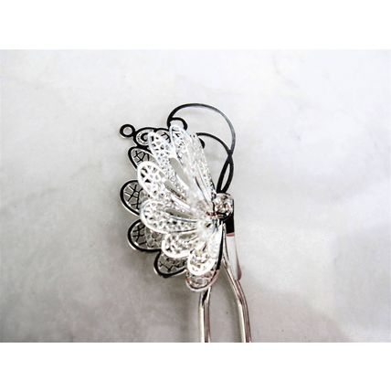 Antique style silver or gold filigree butterfly hair stick pick pin with crystal