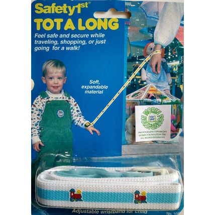 SAFETY 1st TOT A LONG TODDLER & PARENT WRIST STRAP BLUE with TRAINS NOS