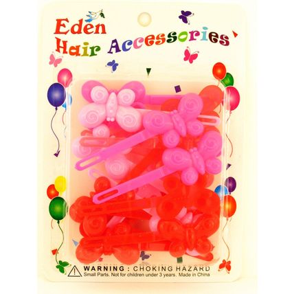 EDEN GIRLS SELF HINGE BUTTERFLY BARRETTES - PINK & RED - 18 PCS. (58221)