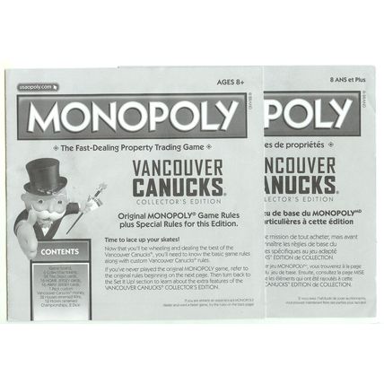 Blue/Red Houses/Hotels + Rules: Monopoly Vancouver Canucks