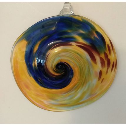 COLORFUL ORANGE & BLUE FREE FORM 8 inch BLOWN ART GLASS or SUNCATCHER