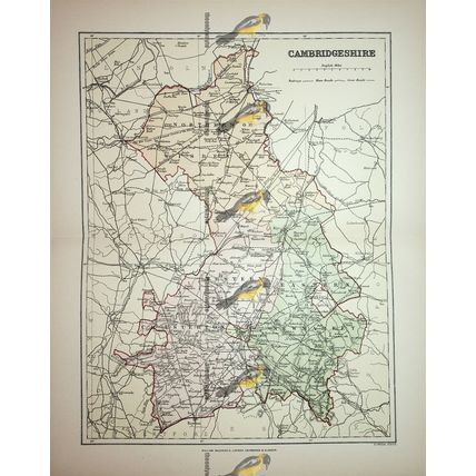 Cambridgeshire, England, Map, Book Illustration, 1895