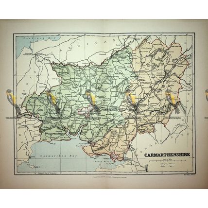 Carmarthenshire, Wales, Map, Book Illustration (Print), 1895
