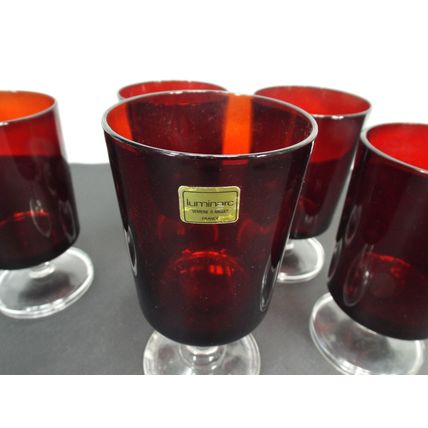 Vintage Luminarc Verrerie D'Arques France Red Short Stem Wine Glass Set of 5