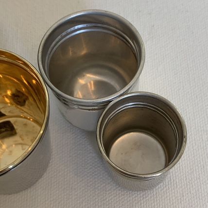4 VINTAGE Metal German Nesting Shot Glasses Cups Set Black Leather Travel Case