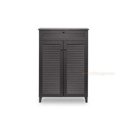 Brown Shoe Storage Cabinet Modern 42.5" Tall 4 Shelves Drawer Slatted Vent Doors