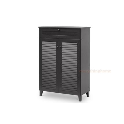 Brown Shoe Storage Cabinet Modern 42.5" Tall 4 Shelves Drawer Slatted Vent Doors