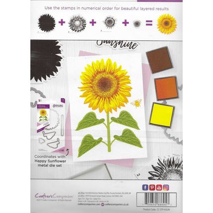 Crafter's Companion. Happy Sunflower Clear Stamp Set. Stamping Cardmaking Crafts
