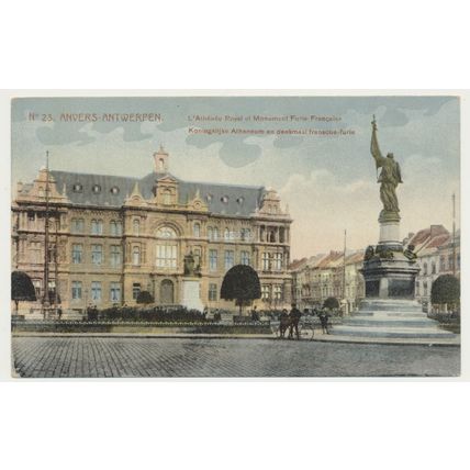 Belgium Antwerp L'Athénée Royal et Monument Furie Francaise Early 20th C. RPPC