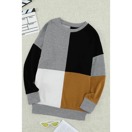 Color Block Round Neck Long Sleeves Pullover Sweatshirt