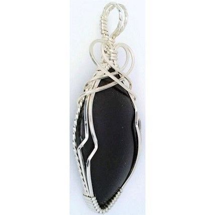 Black Jade Sterling Silver Wire Wrap Gemstone Pendant 65