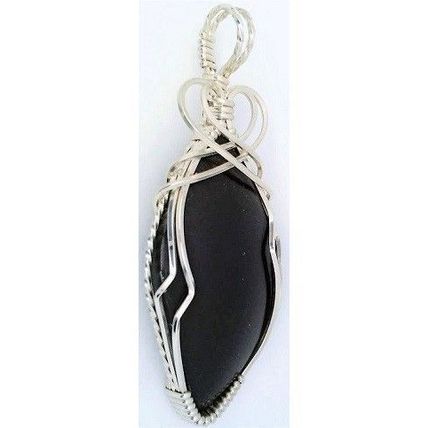 Black Jade Silver Wire Wrap Pendant 65