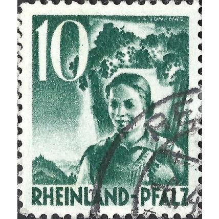 RHEINLAND PFALZ, Woman wine-making, dark green 1948, 10pf, #4