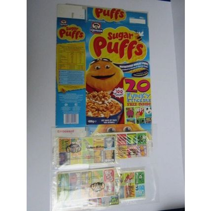 Quaker - Sugar Puffs 2001 Cereal Box Funky Stickes set of 100 empty box