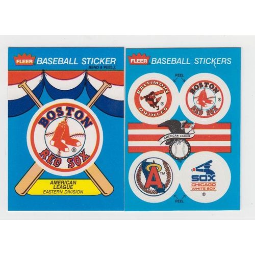 Two 1989 Fleer Boston Red Sox Team Logo Stickers & Team History cards