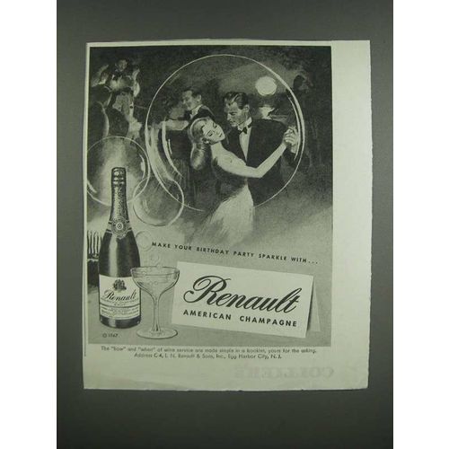 1947 Renault American Champagne Ad - Make your birthday party sparkle with