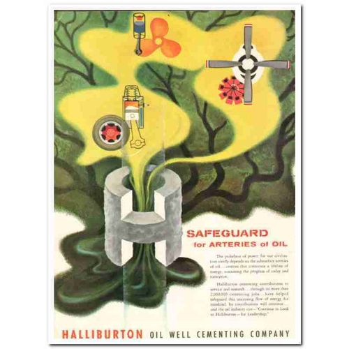 HALLIBURTON OIL WELL CEMENTING 1959 Safeguard arteries vintage ad
