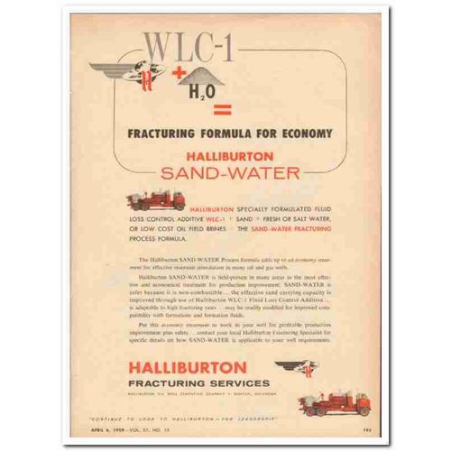 HALLIBURTON OIL WELL CEMENTING 1959 fracturing formula sand vintage ad