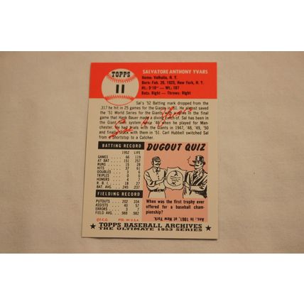 Salvatore Sal Yvars 1991 Topps 1953 Archives NO. 11