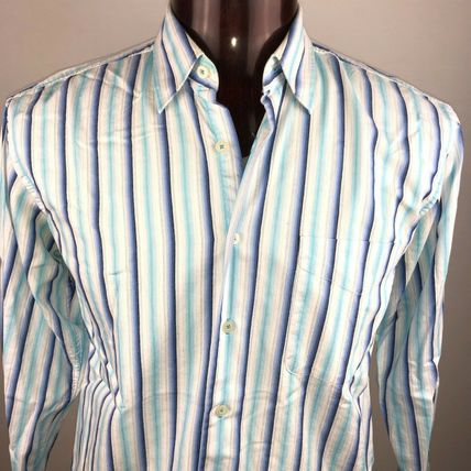 Alan Flusser Casual Dress Shirt M Blue/White Striped