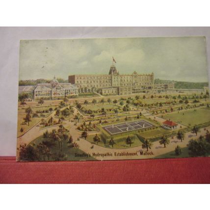 SMEDLEY'S HYDROPATHIC EST. MATLOCK. DERBYSHIRE used antique postcard 1917 pm =