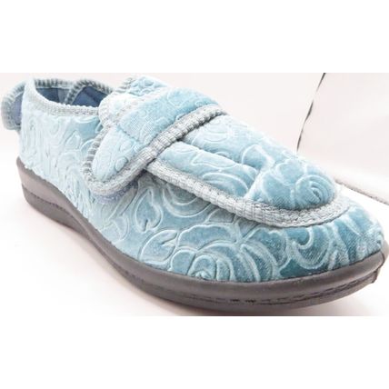Ladies Slipper Teal Blue Velour Close Fitting Adjustable Side Back Panel Size 7