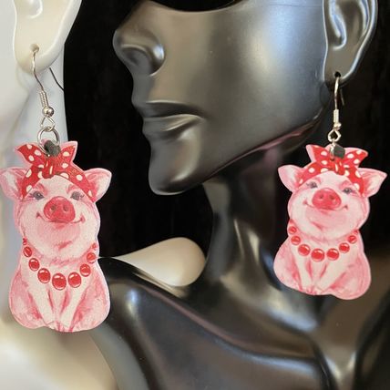 Earrings Farm Animal Pigs 2 Pair Vegan Leather #749