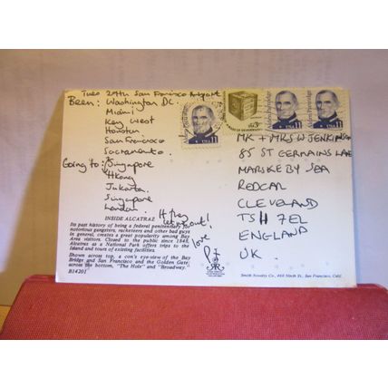multiview, INSIDE ALCATRAZ,, SAN FRANCISCO BAY used postcard 1980s #