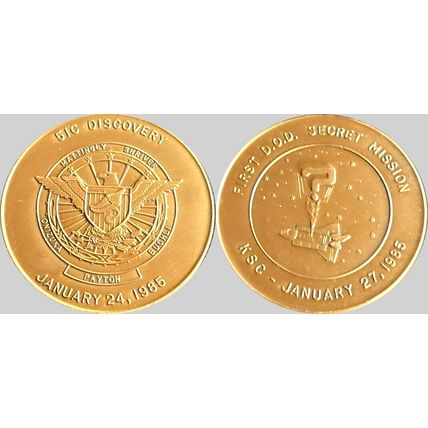 NASA BRONZE COIN DISCOVERY FIRST D.O.D. SECRET MISSION 1985
