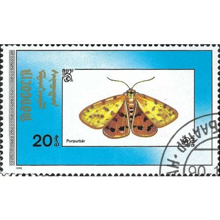 MONGOLIA, BUTTERFLY, Purple Tiger, Rhyparia purpurata, blue 1990, 20mongo