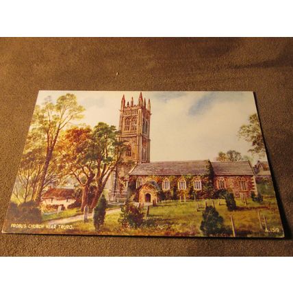 Valentines postcard - Probus Church Nr Truro, Cornwall - Artist E.W Trick A1519