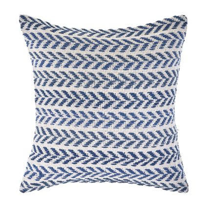 18" X 18" Blue And White 100% Cotton Chevron Zippered Pillow