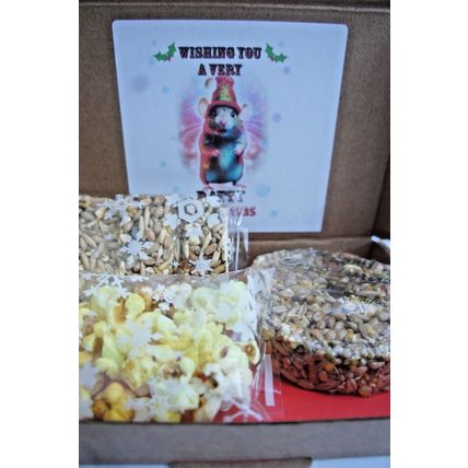 RATTY CHRISTMAS RAT GIFT BOX FILLED WITH CAKE POPCORN AND BISCUITS