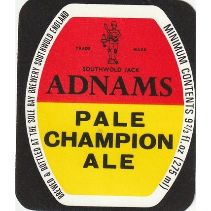BEER BOTTLE LABEL - ADNAMS BREWERY - PALE CHAMPION ALE