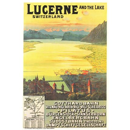 Lucerne Switzerland Lake Travel Map Bahnen 1912 Swiss Poster Postcard