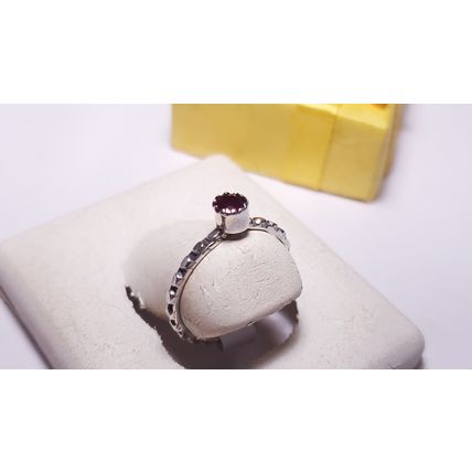 Estate 1/4ct Natural Round Ruby Sterling Silver gear design shank Ring #22201