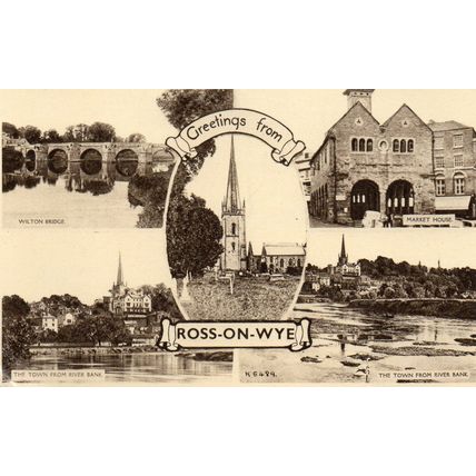 ROSS-ON-WYE Multi Postcard inc. Wilton Bridge, Market House, Herefordshire