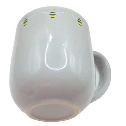 Bee Grey Ceramic Mug 9.5 CM White Inner Bee Happy Detail Microwave & Dishwasher