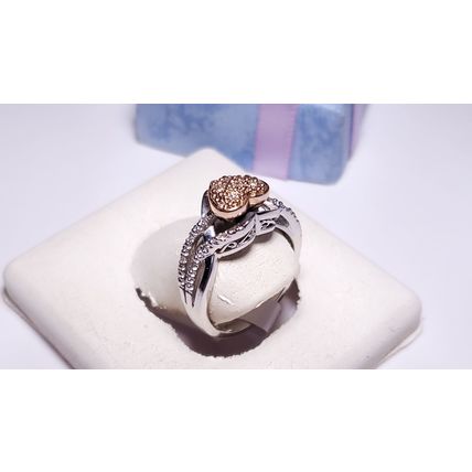 Estate .17ctw Natural Diamond Rose Gold Heart Top and 3bar 14Kt W/Gold Ring22424