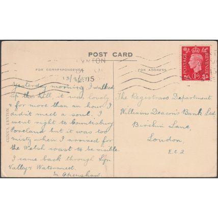 Countisbury Hill, Lynmouth, Devon, 1937 - Cunn's Postcard