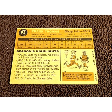 1960 Topps 95 Frank Thomas Chicago Cubs Third Base 5.0 FN Light Crease
