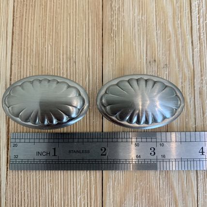 Set of 2 Satin Nickel Oval Shell Knob Cabinet Pulls Flower Drawer Knobs Hardware