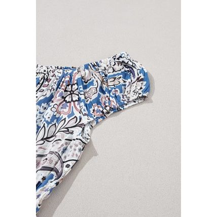 Blue Boho Paisley Print Off Shoulder Maxi Dress