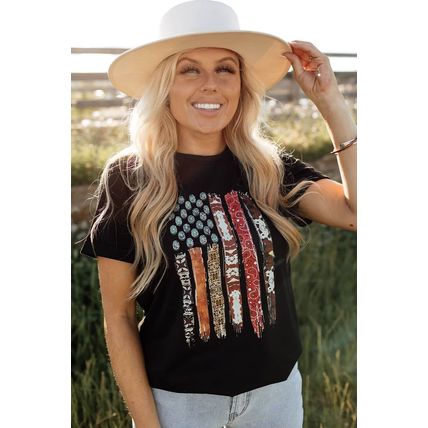 Black Western American Flag Graphic Tee