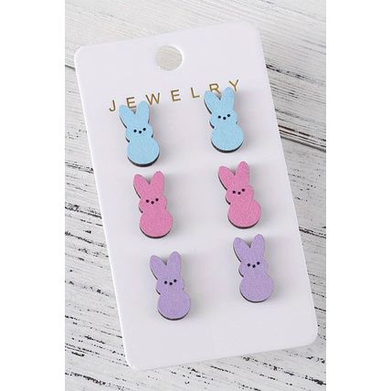 Easter Bunny Doll Wooden Earrings