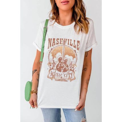 White Vintage NASHVILLE Music City Crewneck Graphic T Shirt