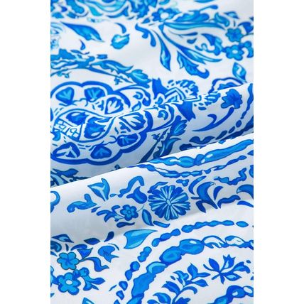 Sky Blue Bohemian Print Puff Sleeve Tied V Neck Flared Mini Dress